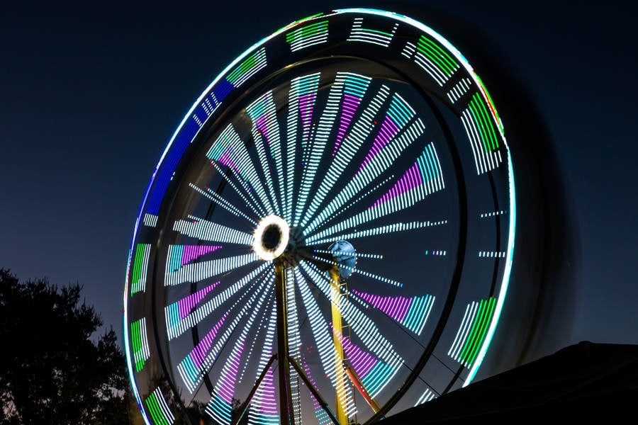 Blurred Motion of a Ferris Wheel at a County Fair at Night 