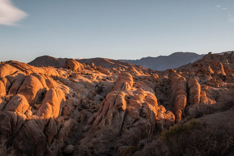 Eastern Sierra Nevada Hills and Rock Formations During Sunrise