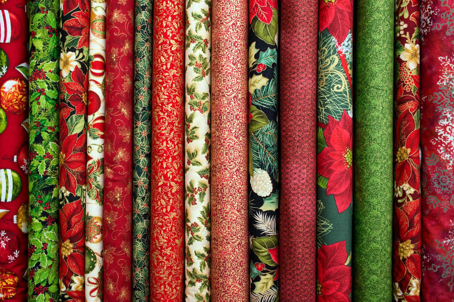 Fabrics with Christmas Design Arranged in a Store