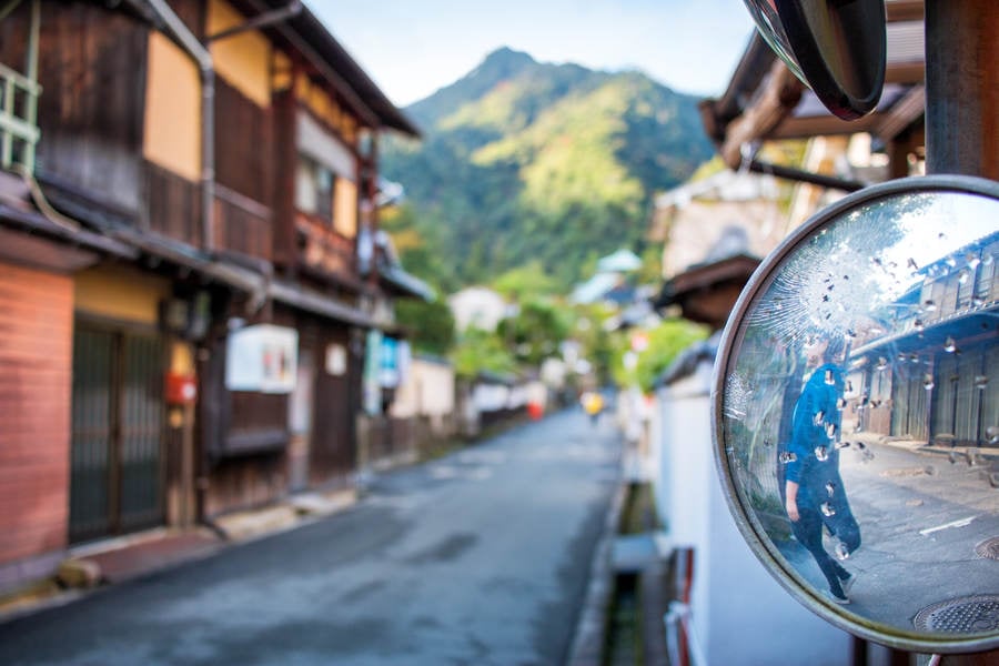 Japanese Countryside Scene with a Convex Mirror Reflection