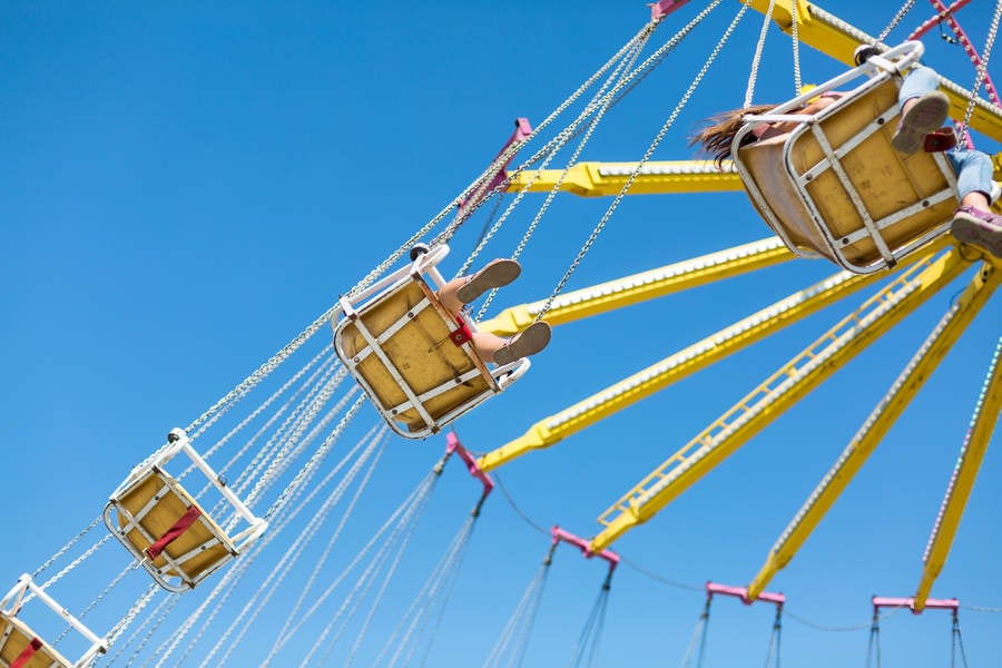 Children Riding High up on a Swing Ride at a County Fair