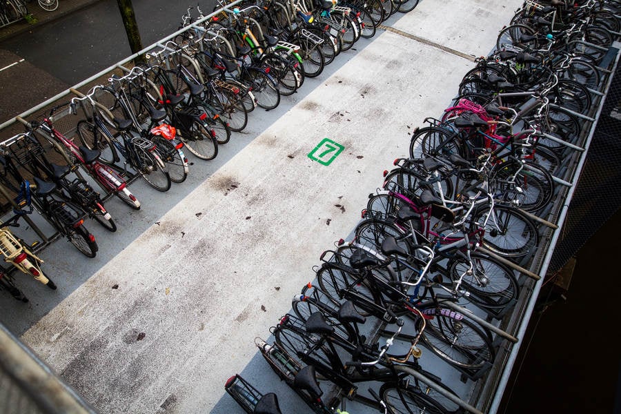 From-Above-View of Bicycles in a Bike Parking Garage