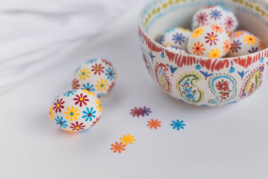Easter Eggs Decorated with Flower Petal Stickers