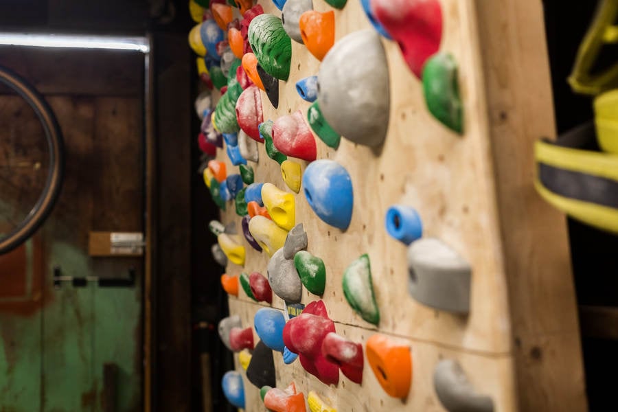View of a Rock Climbing Practice Wall at Home