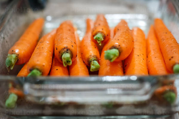 Seasoned Carrots Arranged in a Baking Dish