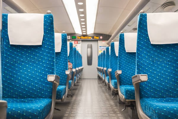 Aisle and Row of Seats in a Train
