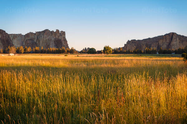 Distant View of Smith Rock State Park in the Morning Sun