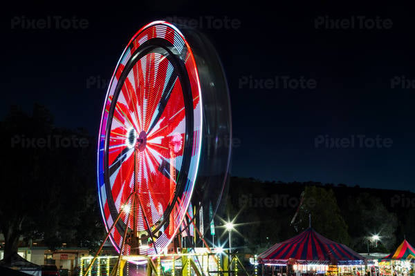 Blurred Motion of a Ferris Wheel at an Amusement Park
