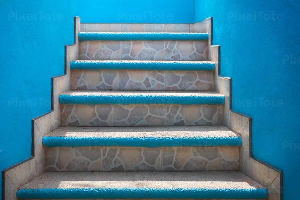 Low-Angle View of a Turquoise Stone Staircase