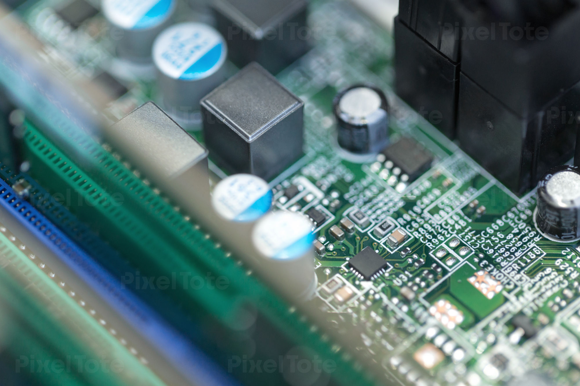 Detailed View of a Circuit Board with Multiple Small ...