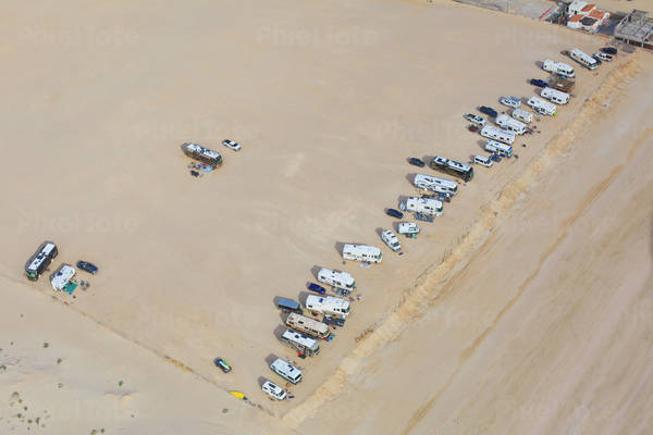 Aerial View of Motorhomes in a Desert Campground