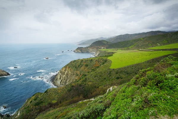 Pacific Coast in Spring with a Cloudy Sky