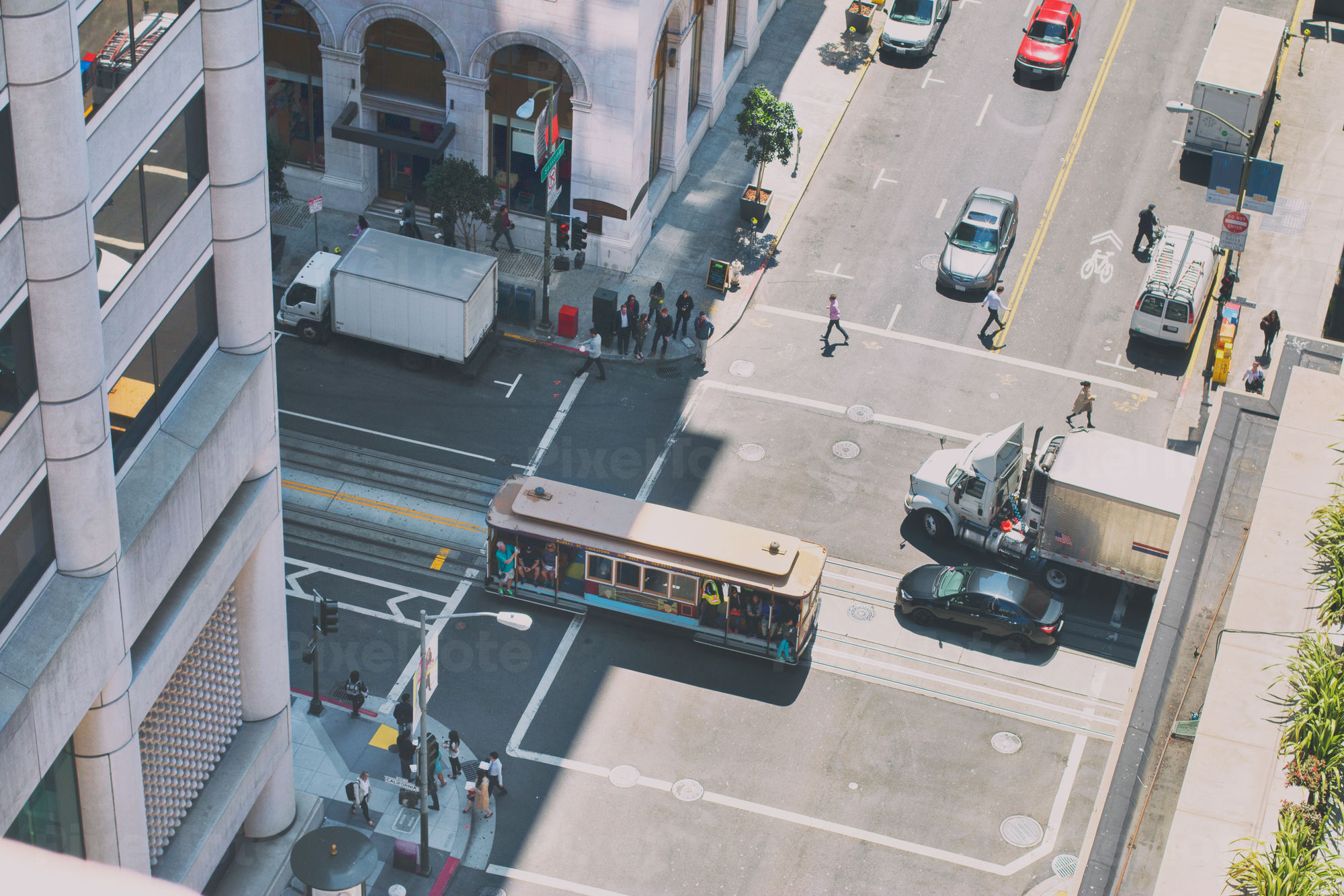 From Above View Of A Street With Cars And A Cable Car Stock Photo Pixeltote