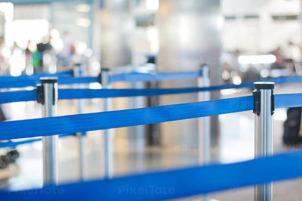 Low-Angle View of Crowd Control Barriers at the Airport
