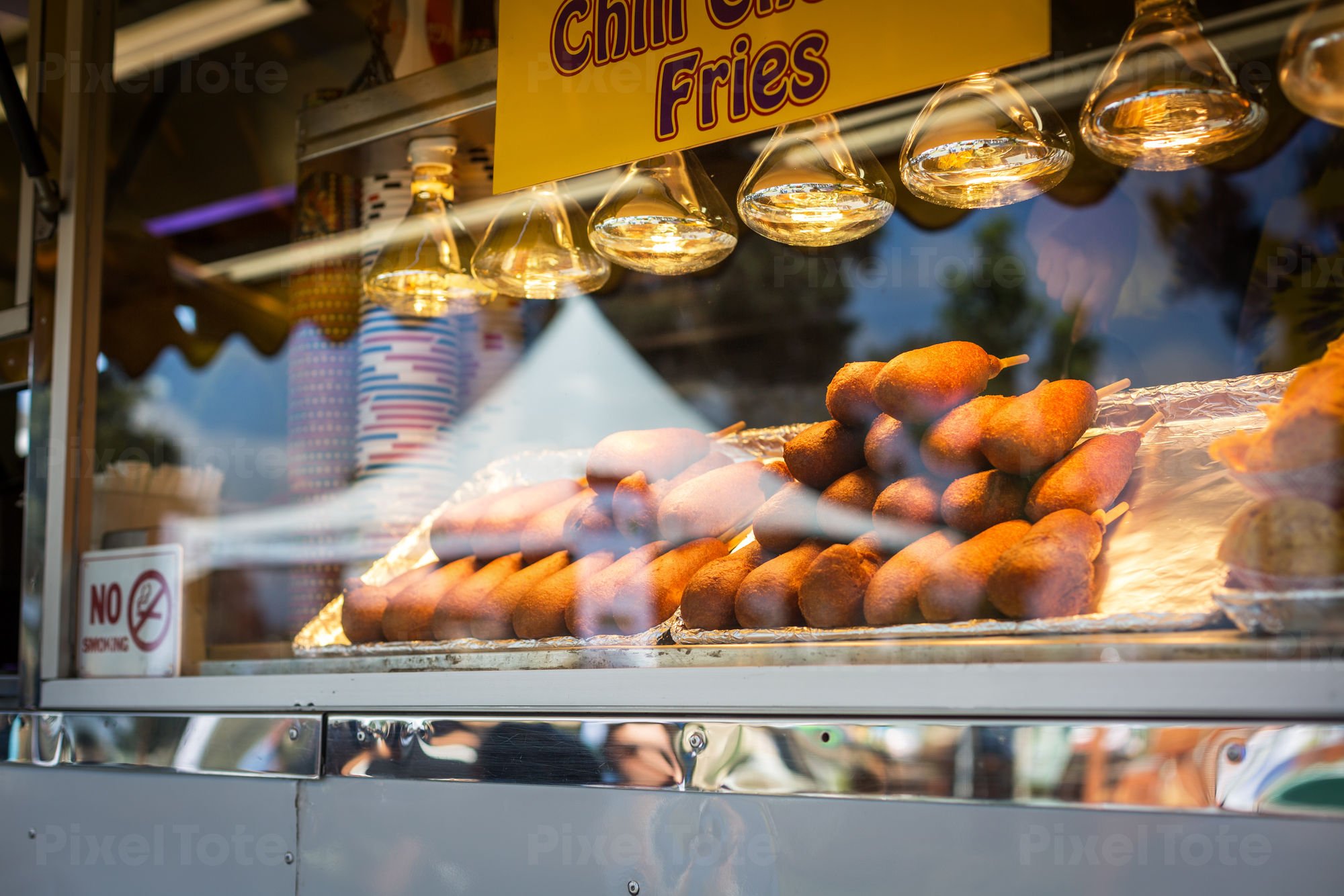 Corn Dogs Stacked in a Food Truck Stock Photo PixelTote