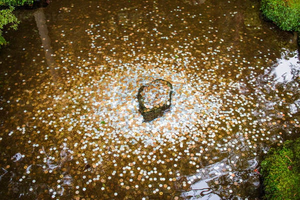 A Myriad of Coins Tossed Around at a Bottom of a Wishing Pond