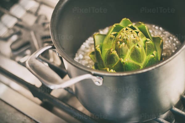 View of Artichoke Cooking in a Pot