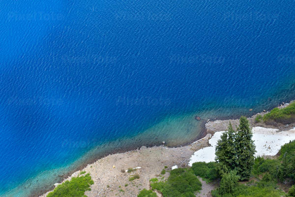 High-Angle View of a Crater Lake Shoreline in Oregon