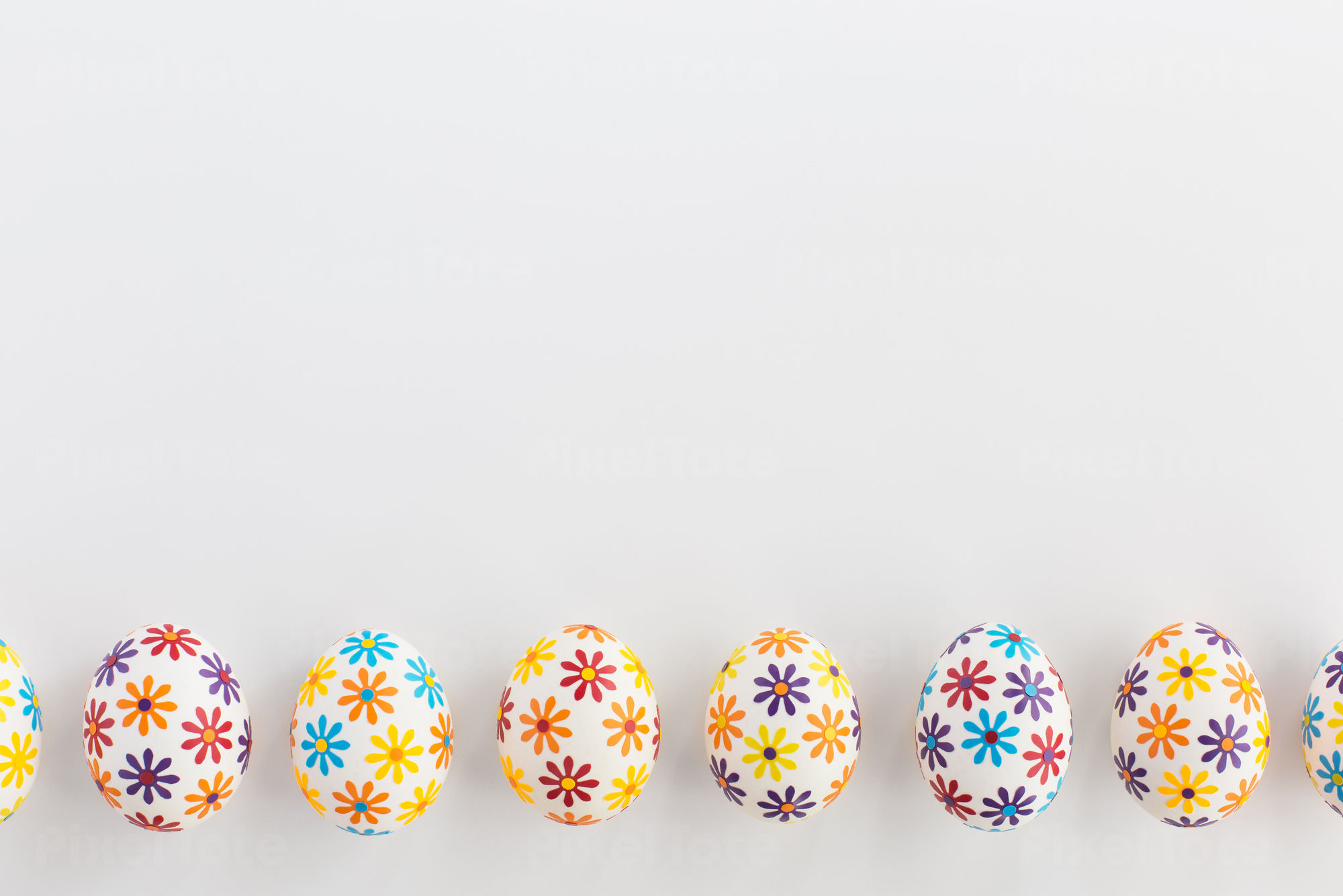 Easter Eggs Decorated With Flower Petal Stickers Arranged On A
