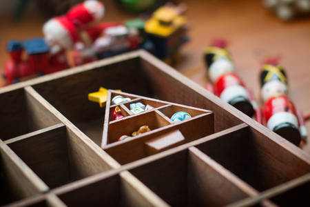 Slanted View of a Box Set with Christmas Decorations