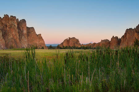 Smith Rock State Park and Mount Hood at Sunrise