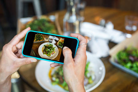 Hands of a Woman Taking a Picture of a Meal with a Picture Phone