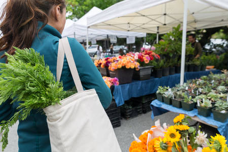 Woman Shopping for Fresh Produce at a Local Farmers Market
