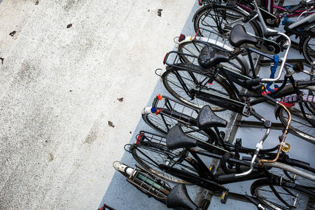 From-Above-View of Bicycles in a Bike Parking Lot