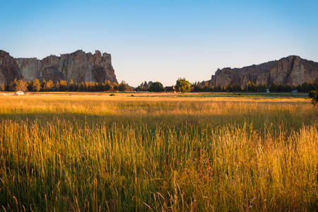 Distant View of Smith Rock State Park in the Morning Sun