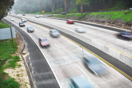 High-Angle View of a Highway with Blurred Cars