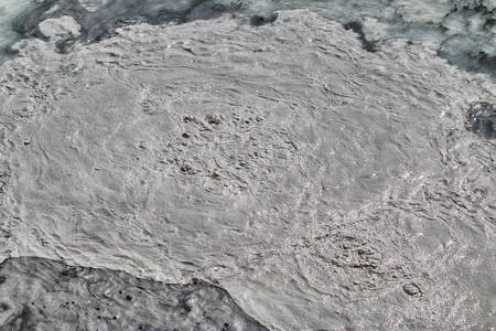 Overhead View of a Bubbling Sulfur Mud Pool