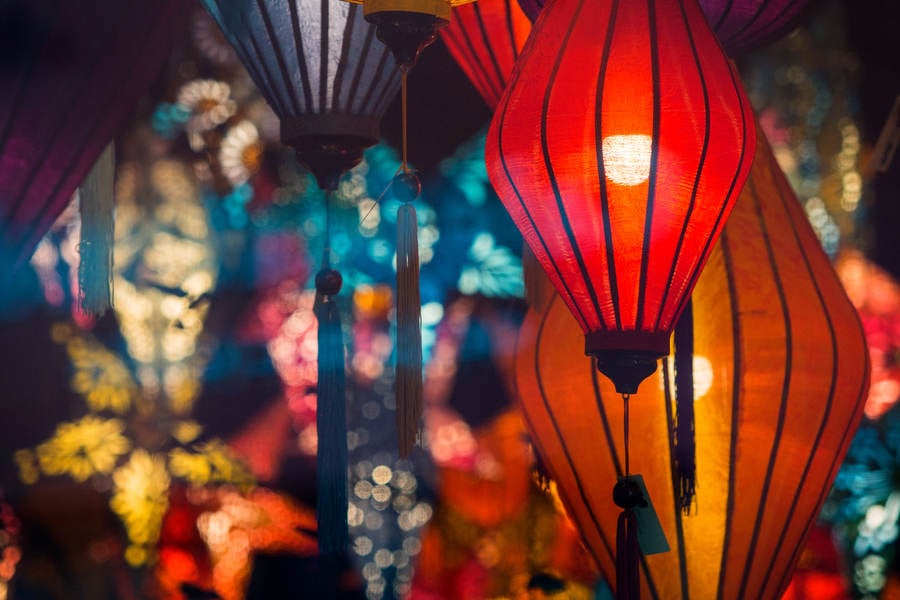 An Array Of Colorful Lamp Shades And Shadows Stock Photo Pixeltote