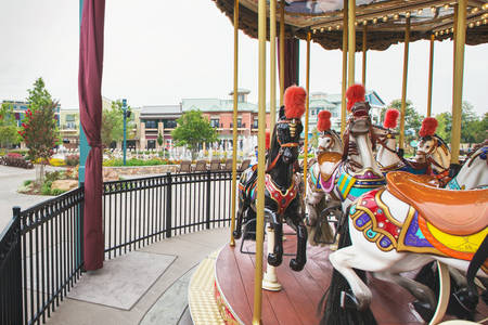 Carousel Horses on a Merry-Go-Round in an Amusement Park