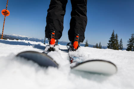 Low-Angle View of a Skier on a Top of a Ski Run