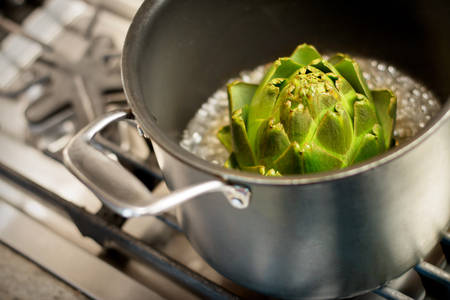 View of Artichoke Cooking in a Pot