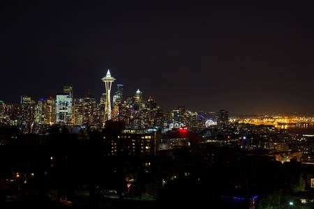 Night View of Downtown Seattle from a Distance
