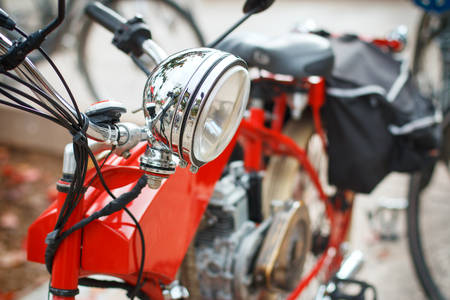 Close-Up of a Red Vintage Motorcycle