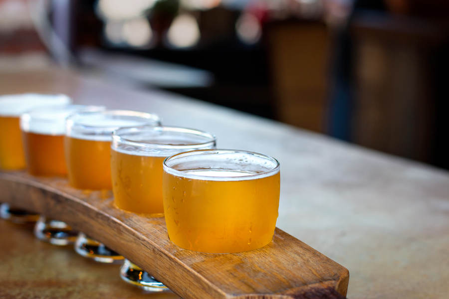 Beer Sampler Tray Full of Glasses Stock Photo - PixelTote