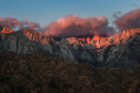 Clouds Covering the Top of Mount Whitney During Sunrise